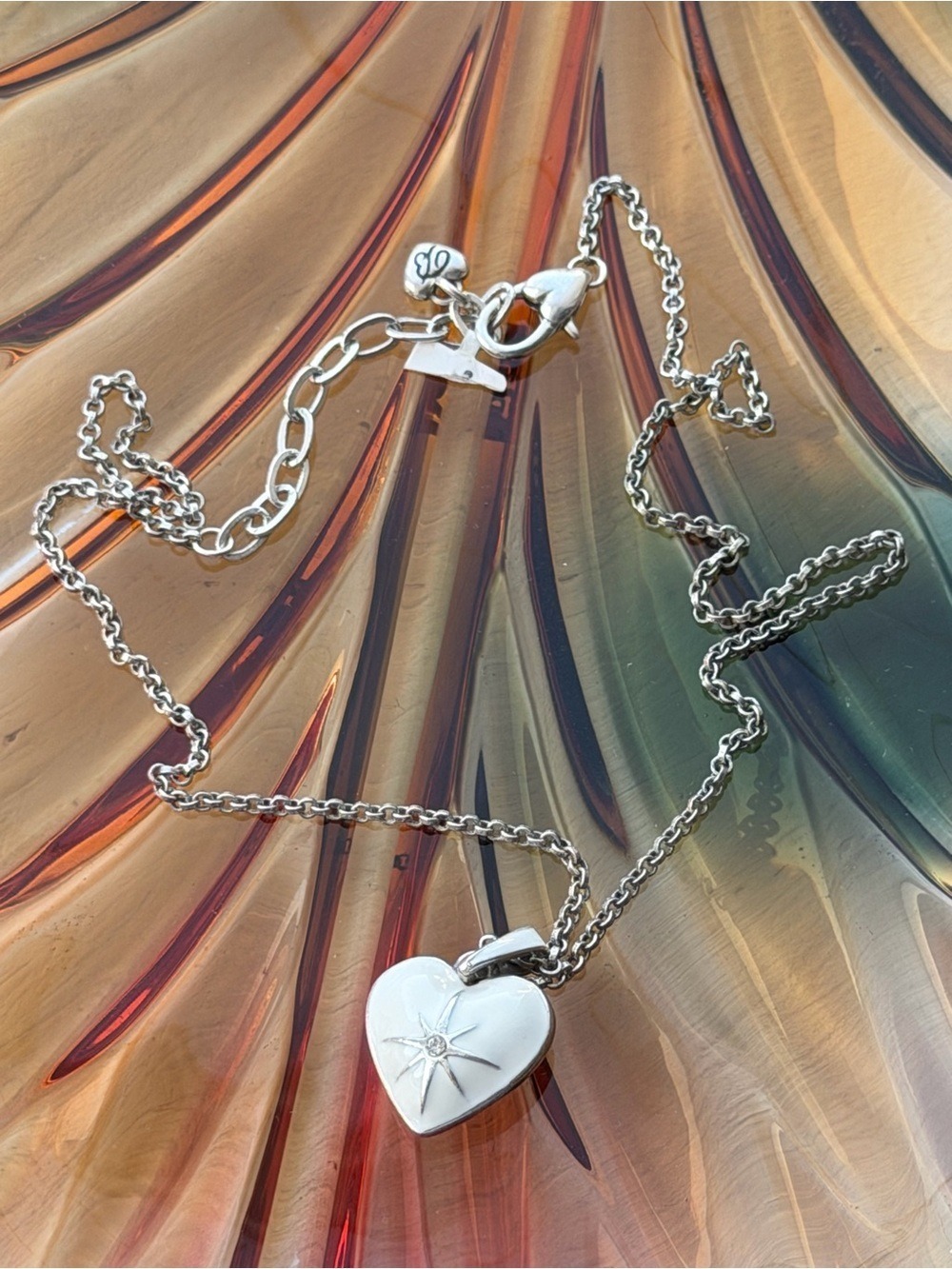 Brighton Amore Shades Sky White Heart Pendant Necklace with Starburst Detail